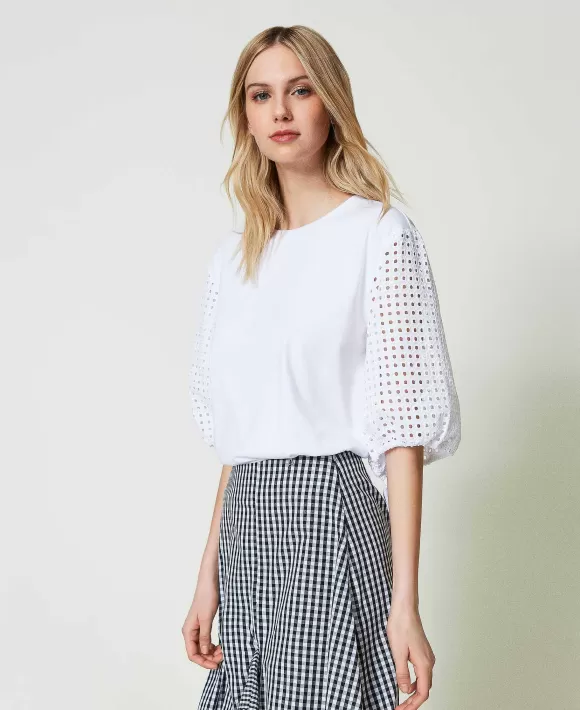 TWINSET Milano T-Shirt Con Maniche In Sangallo Bianco Best Sale