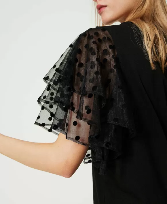 TWINSET Milano T-Shirt Con Maniche In Tulle Nero Shop