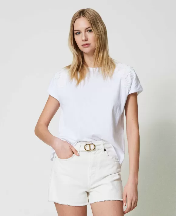 TWINSET Milano T-Shirt Con Patch Floreali Bianco Clearance
