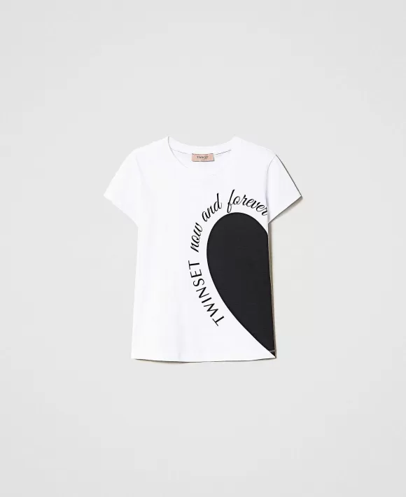 TWINSET Milano T-Shirt Con Stampa A Cuore Bianco New