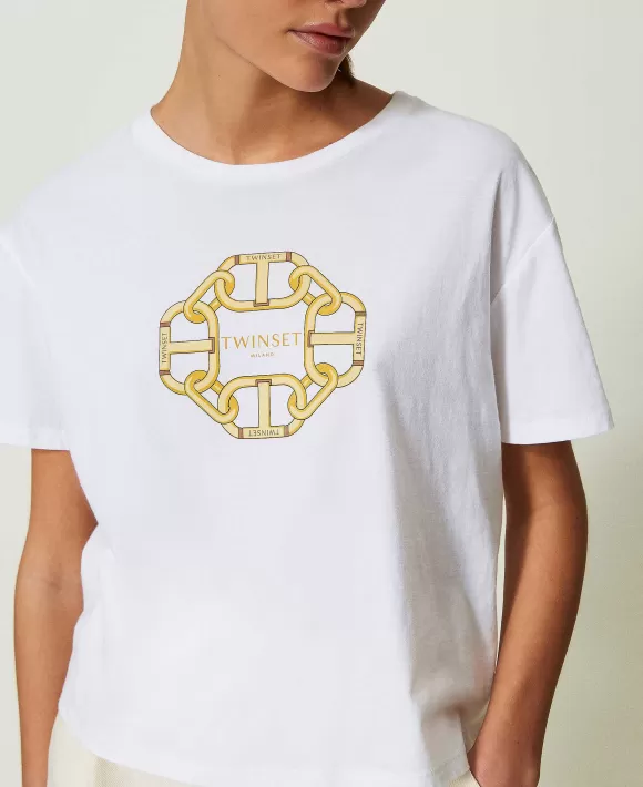 TWINSET Milano T-Shirt Con Stampa Catene E Oval T Bianco Best