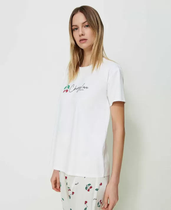 TWINSET Milano T-Shirt Con Stampa Ciliegia Bianco Clearance