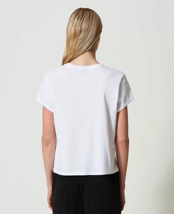 TWINSET Milano T-Shirt Con Stampa E Logo Bianco Outlet