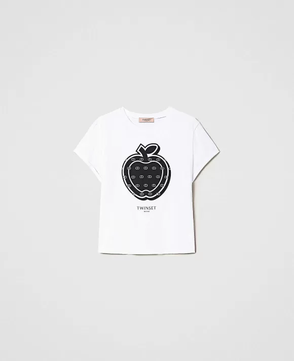 TWINSET Milano T-Shirt Con Stampa E Logo Bianco Outlet
