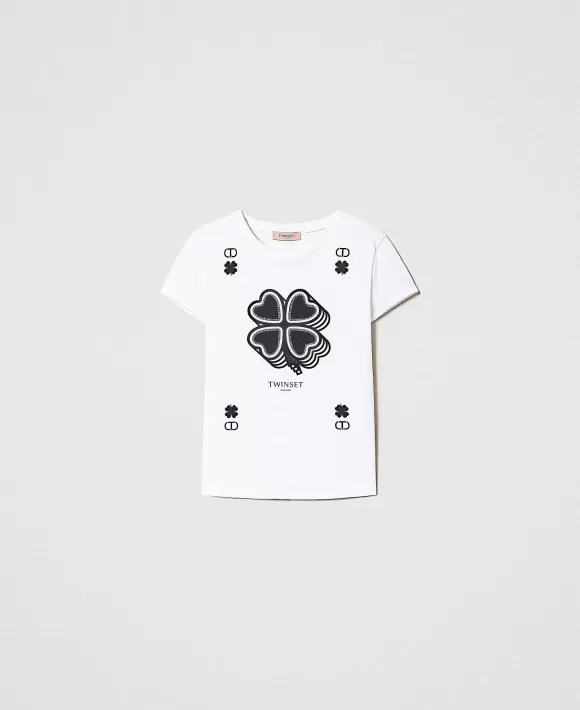 TWINSET Milano T-Shirt Con Stampa Quadrifoglio Bianco Hot