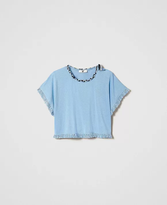 TWINSET Milano T-Shirt Con Treccia E Frange Blu Flash Sale