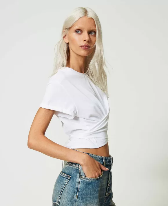 TWINSET Milano T-Shirt Cropped Con Incrocio Bianco Cheap