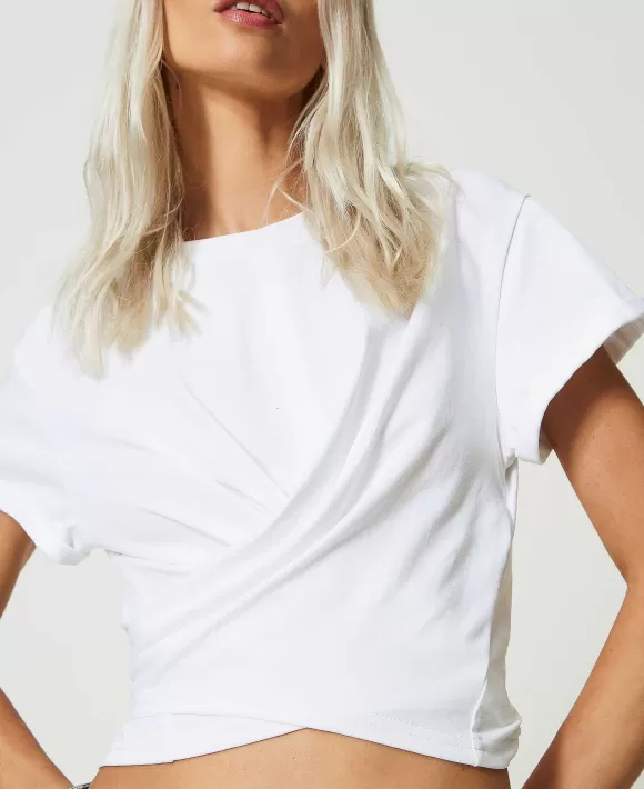 TWINSET Milano T-Shirt Cropped Con Incrocio Bianco Cheap