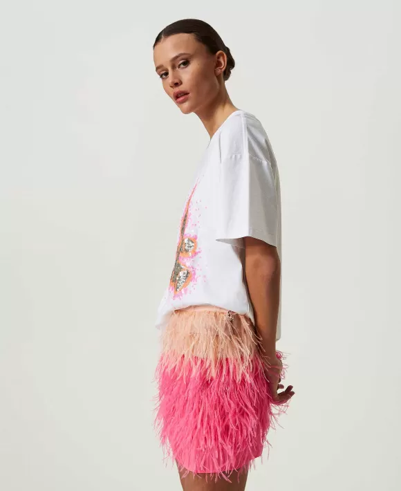 TWINSET Milano T-Shirt Over Myfo Con Grafica E Paillettes Bianco Flash Sale