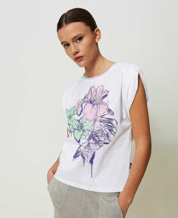 TWINSET Milano T-Shirt Over Myfo Con Stampa A Fiori Bianco Hot