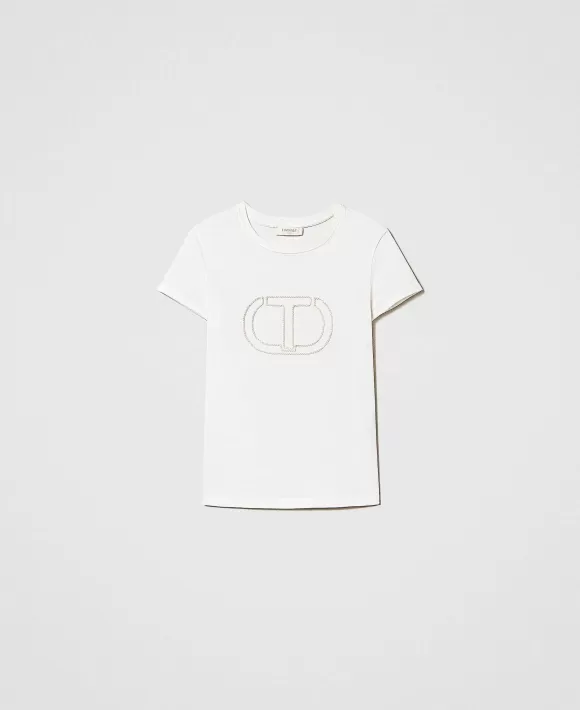 TWINSET Milano T-Shirt Regular Con Oval T Ricamato Bianco Discount
