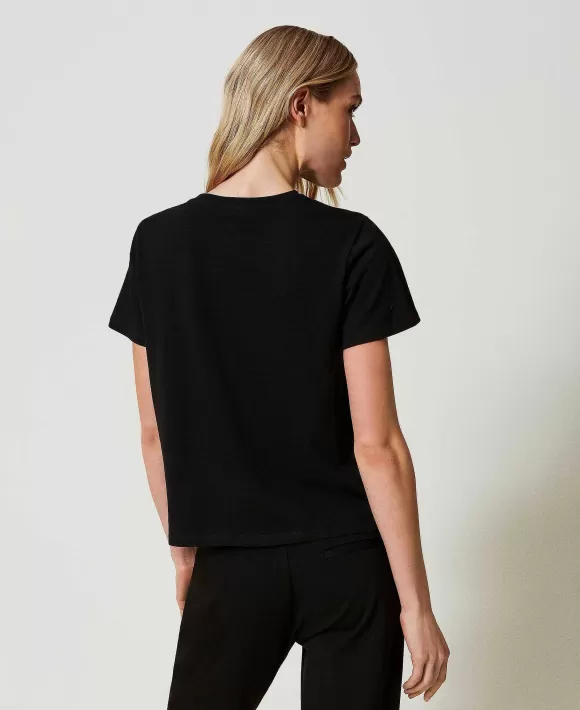 TWINSET Milano T-Shirt Regular Con Oval T Strass Bianco Cheap