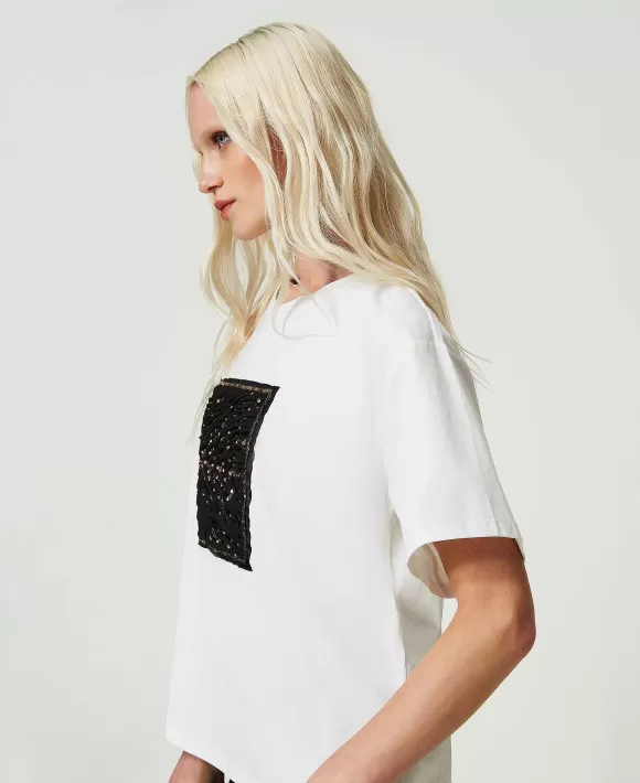 TWINSET Milano T-Shirt Regular Con Ricamo Bianco Sale
