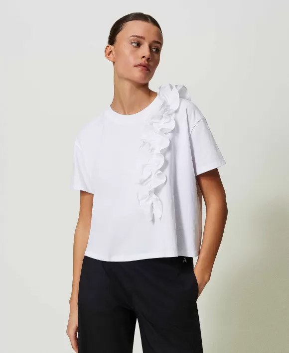 TWINSET Milano T-Shirt Regular Con Volant Bianco Online