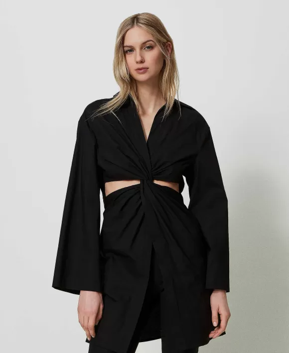 TWINSET Milano Tunica In Popeline Stretch Con Cut-Out Nero Cheap