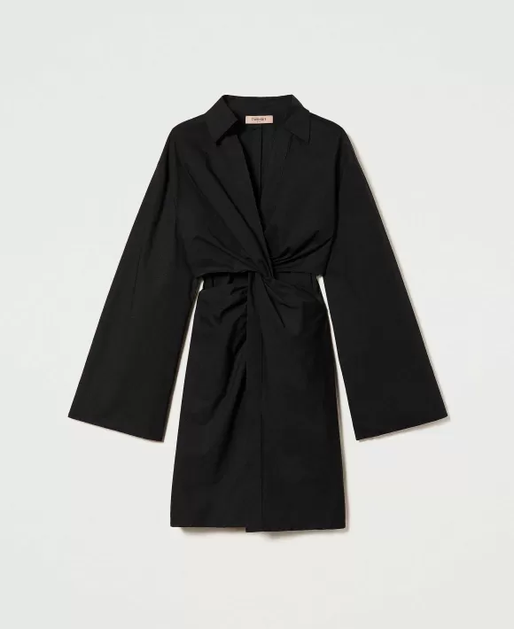 TWINSET Milano Tunica In Popeline Stretch Con Cut-Out Nero Cheap