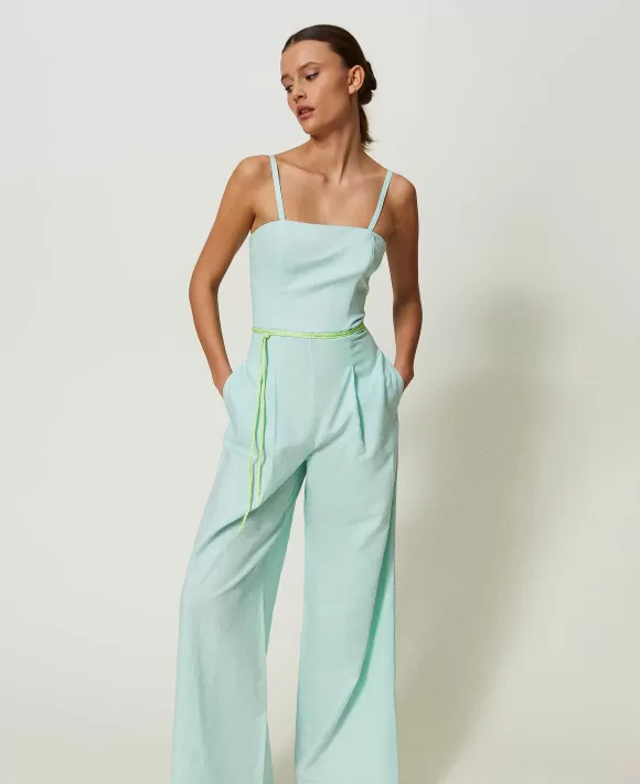 TWINSET Milano Tuta Bustier Myfo In Misto Lino Con Cintura Verde New