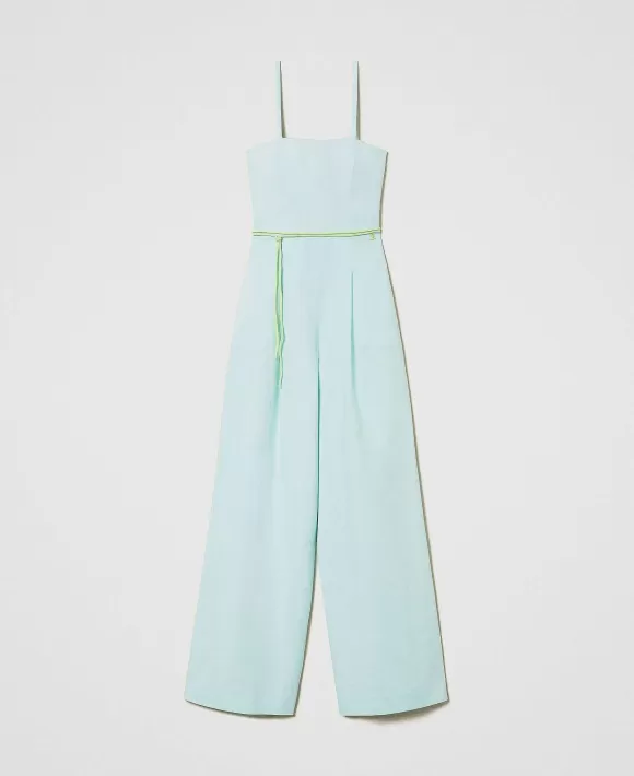 TWINSET Milano Tuta Bustier Myfo In Misto Lino Con Cintura Verde New