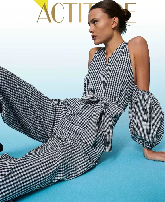 TWINSET Milano Tuta Lunga In Vichy Con Maniche Balloon Bianco Shop