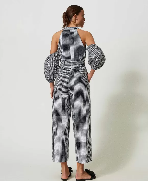 TWINSET Milano Tuta Lunga In Vichy Con Maniche Balloon Bianco Shop